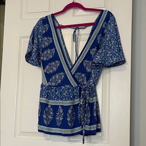 Gorgeous Floral Blue Wrap Top